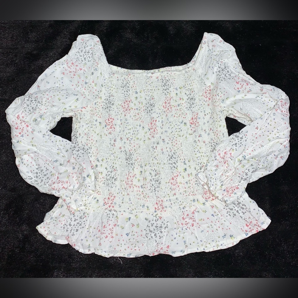 Elegant Floral Print 2XL Blouse Smocked - Picture 3 of 8